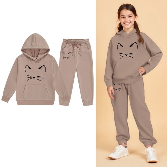 Teens Boys Girls Sweatsuit Set 2 Piece Long Sleeve Graphic Hoodies Pullover and Sweatpants Warm Fall Winter Clothes Girl Clothes 12-13 Years