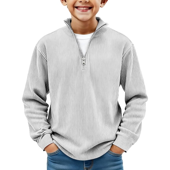 Teens Boys Quarter Zip Pullover Long Sleeve Corduroy Shirts Sweatshirts Kids Preppy Clothes Casual Daily Party or Photoshoot Gray 170(170)