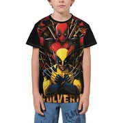 HSSYBD Teens Boys Shirts Marvel-DEADPOOL WOLVERINE Graphic Tee Shirt with Short Sleeve for Kids 6-16 Years,X-Small