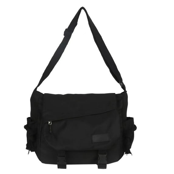 Teens Casual Solid Color Nylon Shoulder Handbag with Buckled Large Capacity Crossbody Messengers Bag for School College