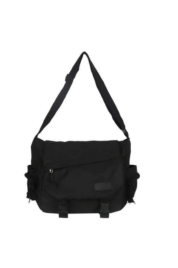 Teens Casual Solid Color Nylon Shoulder Handbag with Buckled Large Capacity Crossbody Messengers Bag for School College