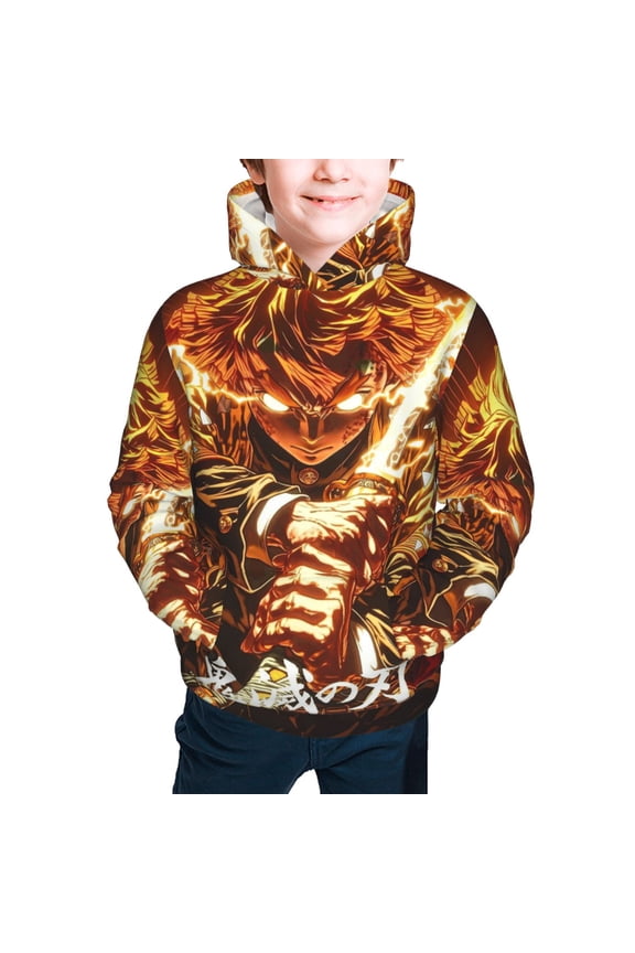 Teens Fashion Long Sleeves Sweatshirt Demon Agatsuma Zenitsu Pullover Slayer Hoodie Active Sweater for Boys Girls Medium