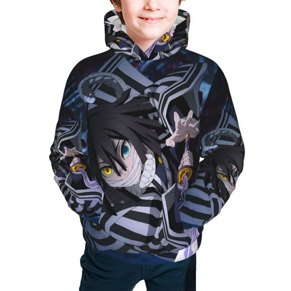 Teens Fashion Long Sleeves Sweatshirt Demon Slayer Iguro Obanai Pullover Hoodie Sport Sweater for Boys Girls Small
