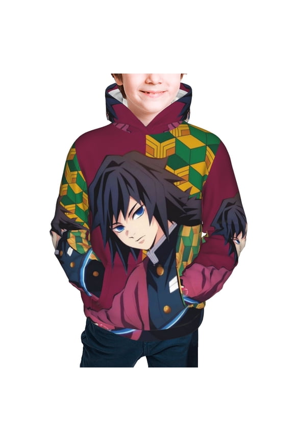 Teens Fashion Long Sleeves Sweatshirt Demon Slayer Tomioka Giyuu Pullover Hoodie Sport Sweater for Boys Girls Medium