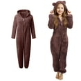 thumbnail image 1 of Teens Pajamas Girls Cute Bear Ear Hooded Brown Onesie Girls Warm Zipper Romper Sleepwear Pajamas Kids 11-12 Years, 1 of 3