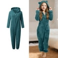 thumbnail image 1 of Teens Pajamas Girls Cute Bear Ear Hooded Green Onsie Warm Zipper Kids Onesie Sleepsuits Girls Pajama 11-12 Years, 1 of 4