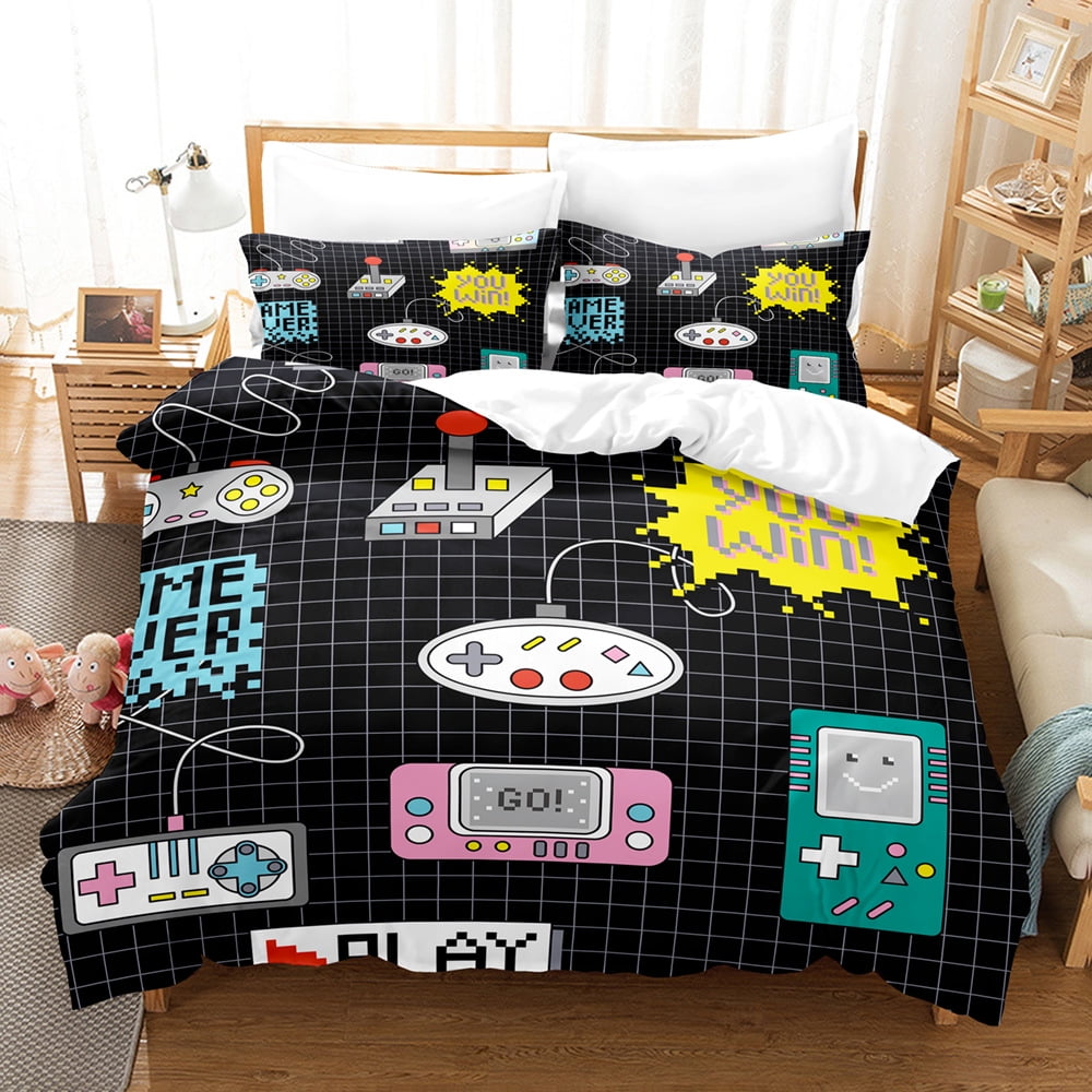 Teens Gamepad Duvet Cover Modern Gamer Comforter Cover Full Size for