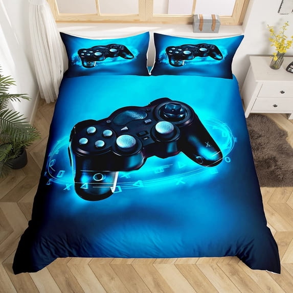 Teens Games Duvet Cover Set, Boys Gamepad Bedding Set, Modern VR Gamer Comforter Cover for Teens Youth Girls, Player Gaming Joystick Quilt Cover Bedroom Decor with 2 Pillow Cases, Blue