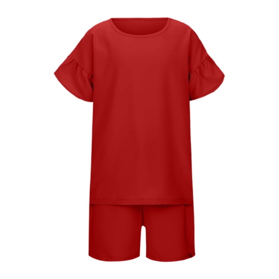 Girl Outfit Sets 2 Piece Round Neck Short Sleeve Top Shorts Kids Summer Clothes,RD1,Size 10 -11 Years