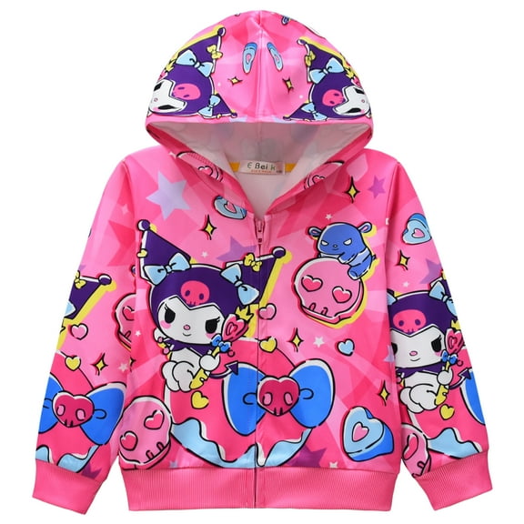 Teens Girls Cute Kuromi Zip Up Hoodie Jacket Long Sleeve Hoodies Sweatshirt with Pockets