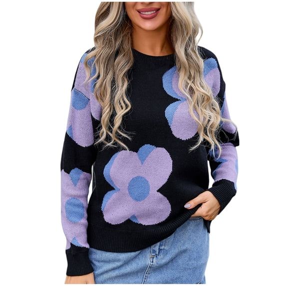 Teens Girls Cute Sweaters for Women Trendy Long Sleeve Shirts Loose Fit Tunic Tops 2025 Black L