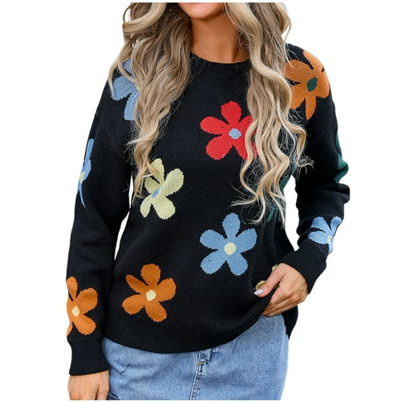 Teens Girls Cute Sweaters for Women Trendy Long Sleeve Shirts Loose Fit Tunic Tops 2025 Black M