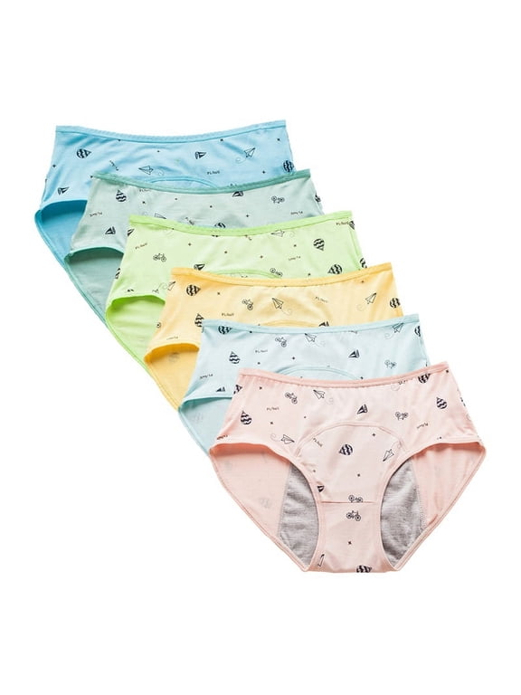 Teens Girls Period Underwear Menstrual Leakproof Protective Cotton Briefs Panties 6-Pack for Kids Big Girls 8-14 Years