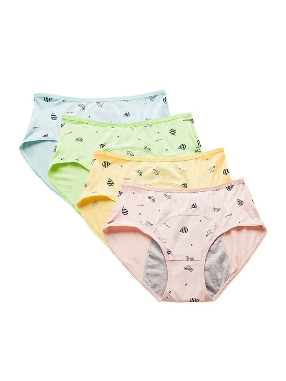 Teens Girls Period Underwear Menstrual Leakproof Protective Cotton Briefs Panties 4-Pack for Kids Big Girls 8-14 Years