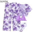 thumbnail image 1 of Girls Swimsuit Ruched Side Bikini Set Drawstring Tankini Sets 3pcs Hawaiian Girls Bathing Suits Size 7-8, 1 of 6