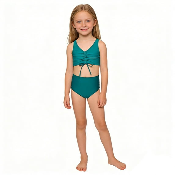 Girls Swimsuits 2 Piece Bathing Suits Two Piece for Kids High Waist Bikini Rash Guard Swimsuit Bottoms with Sun Swimwear 2-3 Years