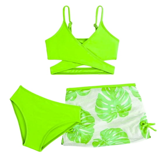 Teens Girls Swimsuits 3 Piece Bathing Suits Two Piece Swimsuit with Unique Print for Kids Swimwear 3-4 Years