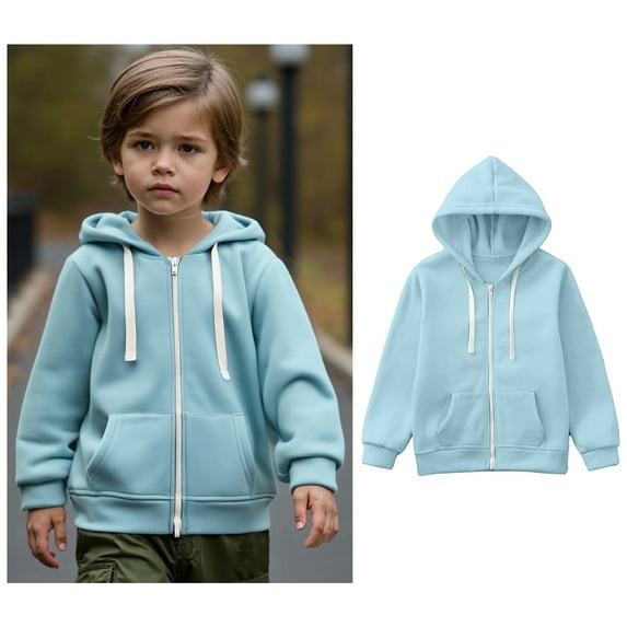 Teens Hoodie Blue Zip Up Hooded Casual Long Sleeve Hoodie Sweatershirt Pullover Fall Clothes Little Girls Clothes 11-12 Years Kids Clothes