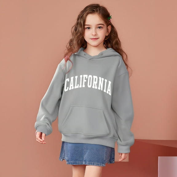 Teens Hoodies California Letter Print Hoodies Long Sleeve Hooded Sweatshirt Top Winter Clothes Girl Clothes 11-12Years Kids Clothes