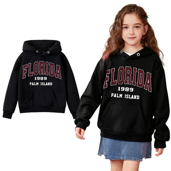 Teens Hoodies Kids Florida Letter Print Hoodie Lightweight Long Sleeve Hoodies Fall Winter Clothes 11-12Years Toddler Girl Clothes Kids Clothes