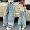 thumbnail image 1 of Teens Jean for Girls Elastic Waist Jeans Girls Straight Leg Wide Leg Girls Pants High Waisted Girls Jeans Baggy with Pocket Cute Outfits for School 10-11 Years, 1 of 8