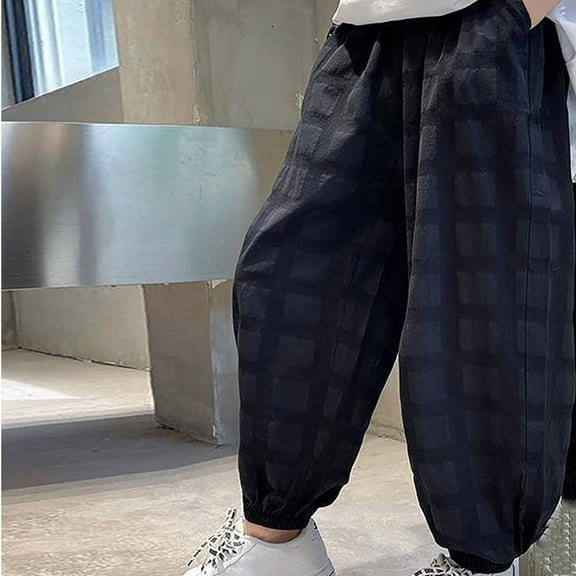Teens Kids Baggy Pants with Pockets Size 8-15 Elastic Waist Cargo Pant Boys Casual Plaid Tapered Leg Loose Going-Out Hiking Trousers