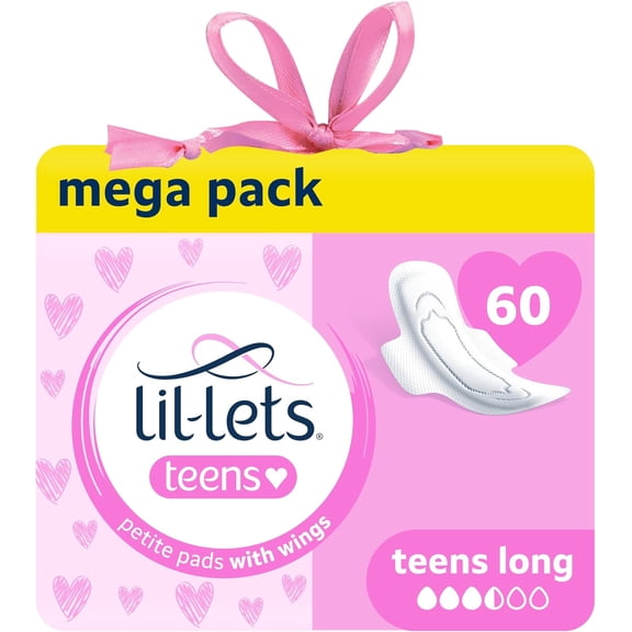 Teens Long Pads with Wings - 60 Count Period Pads for Teens - Thin, Super Absorbent Sanitary Napkins, Soft & Breathable, Fragrance-Free - First Periods, Medium to Heavy Days