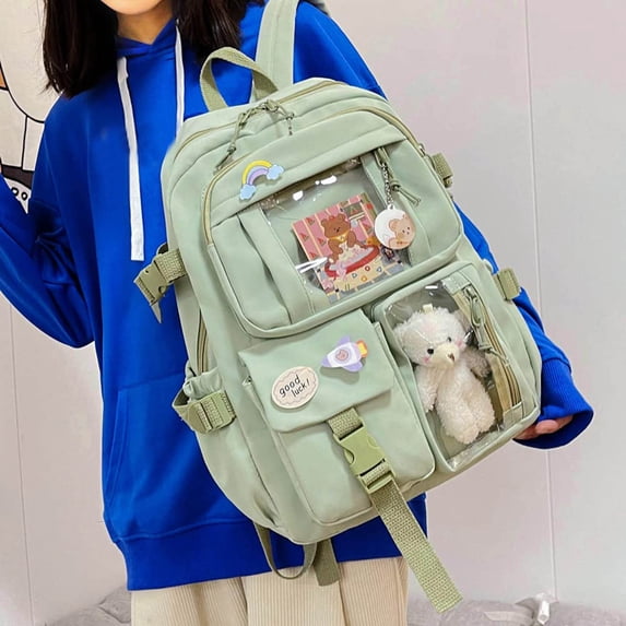 Teens Multi-Pocket Backpack Cute School Bag with Clear Display Window