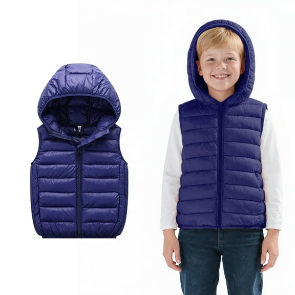Teens Puffer Vest Hooded Boys Navy Vest Zipper Sleeveless Lightweight Jacket Vest for Girls 12-15 Years
