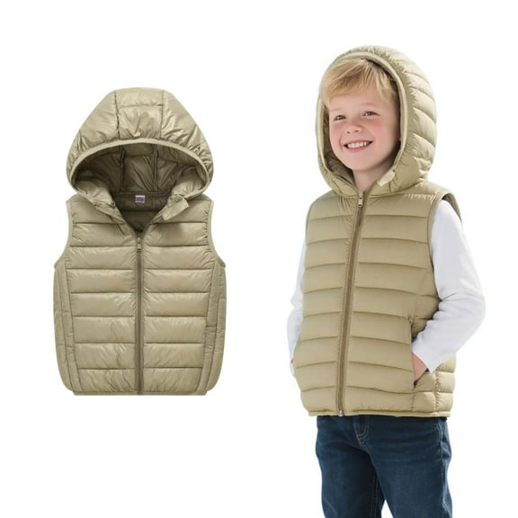 Teens Puffer Vest Hooded Jacket Boys Green Vest Zipper Sleeveless Lightweight Jacket Fall Winter Clothes 13-15 Years