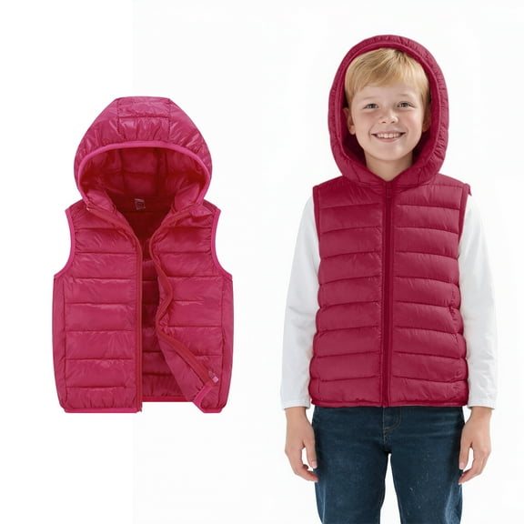 Teens Puffer Vest Hooded Jacket Pink Puffer Vest Zip up Sleeveless Lightweight Jacket Vest for Girls 10-12 Years