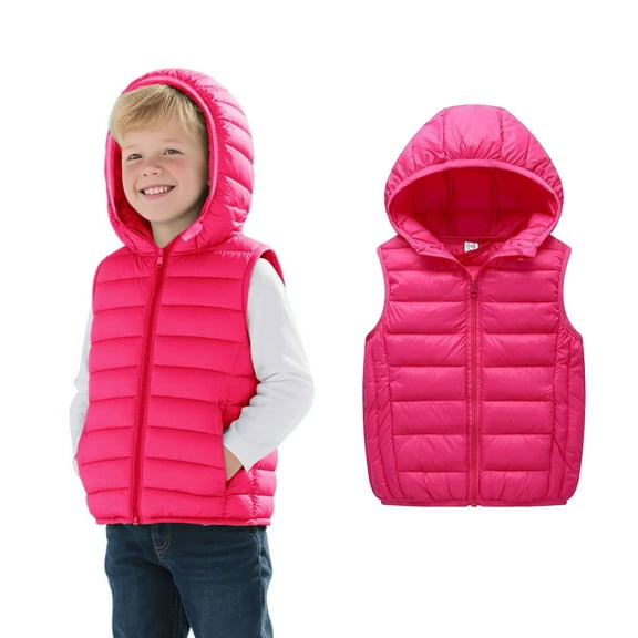 Teens Puffer Vest Hooded Jacket Red Puffer Vest Full-Zip Sleeveless Lightweight Jacket Kids Vest Boys 13-15 Years