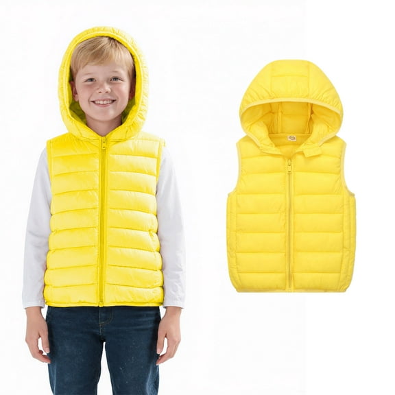 Teens Puffer Vest Hooded Yellow Vest Kids Zip up Sleeveless Lightweight Kids Puffer Jacket Baby Girl Winter Coat 12-15 Years