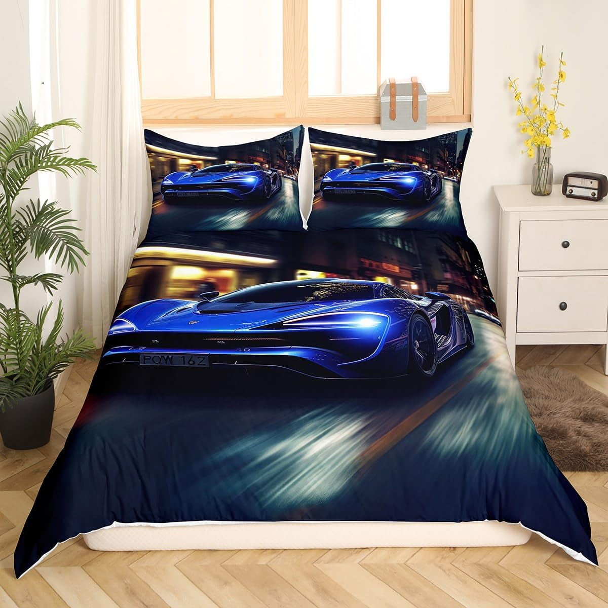 Teens Racing Car Bedding Set Race Car Comforter Cover Cool Speed