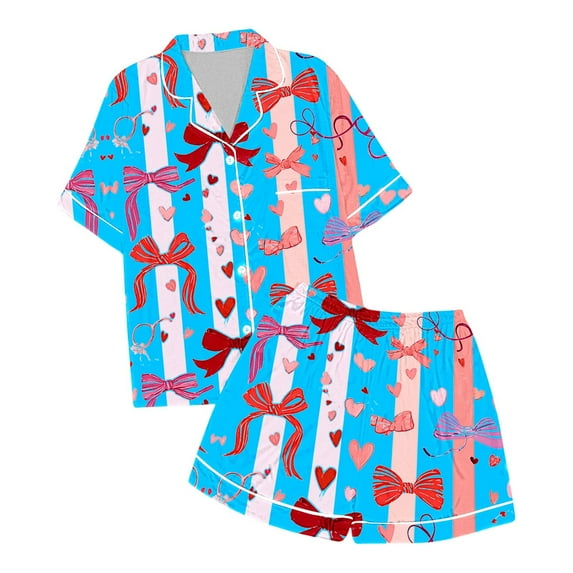 Teens Satin Pajamas for Boys Bow Print Kids Button Down Pajamas Set Kids Pajamas Nightgown Tween Pajamas 12-13 Years Kids Clothes