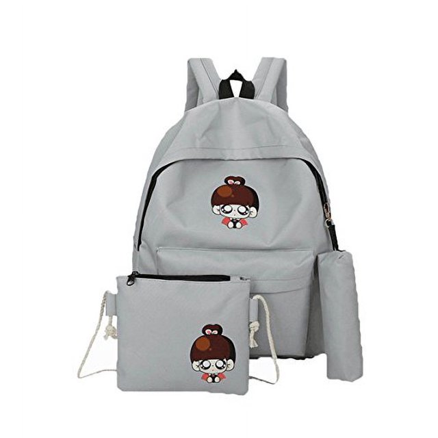 Teens School Backpack Set Canvas Girls School Bags, Bookbags Set of 3 (Gray)
