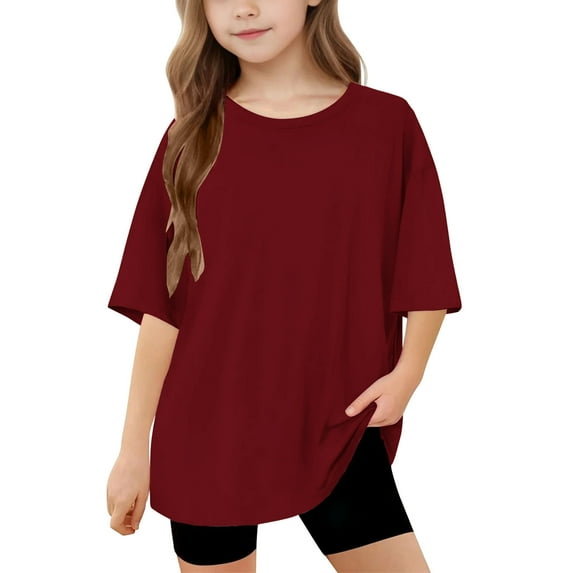 Teens Short Sleeve T-Shirts Size 5-15 Casual Crewneck Tops Boys & Girls Solid Color Pullover Loose Comfort Loungewear Athletic Workout Tees