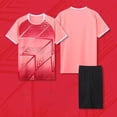 thumbnail image 1 of Teens Soccers Sets 2 Piece Running Outfits 4-14 Years Boys Girls Breathable Color-Block T-Shirts and Shorts Athletic Workout Track Suits, 1 of 5