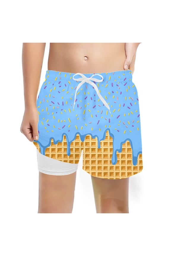 Boy Swim Trunks Liner Boys Swimwear Funny Cool Dessert Print Toddler Boy Swimwear Summer Beach Shorts 14-16 Years Boys Clothes