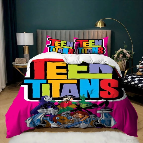 Teens_Titans Duvet Cover Set 3pcs Cartoon Lightweight Bedding Set for All Season Soft Breathable Quilt Cover with Zipper Closure