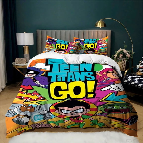 Teens_Titans Duvet Cover Set 3pcs Cartoon Lightweight Bedding Set for All Season Soft Breathable Quilt Cover with Zipper Closure