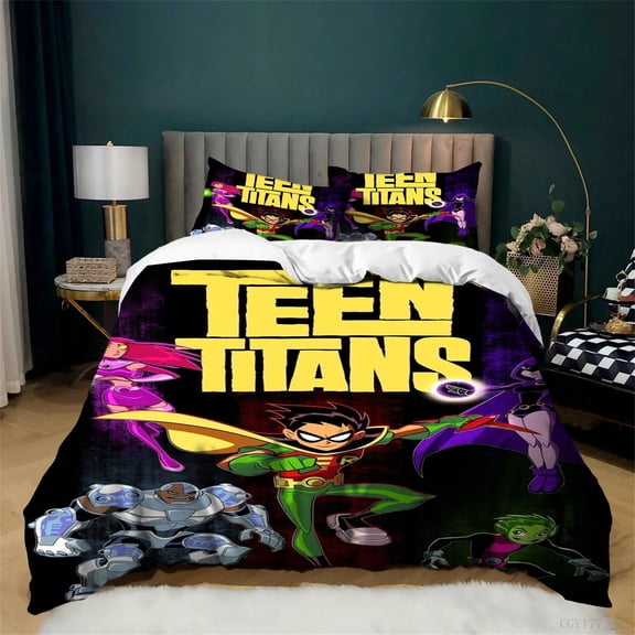 Teens_Titans Duvet Cover Set 3pcs Lightweight Bedding Set for All Season Soft Comfortable Quilt Cover with Pillowsham
