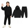 thumbnail image 1 of Teens Tracksuit Athletic Sweatsuits Sets 2PC Long Sleeve Black Sweatshirt Jogging Pants Fall Clothes Girls Size 10-11 Years Clothes, 1 of 4