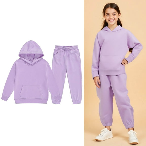 Teens Tracksuit Athletic Sweatsuits Sets 2PC Long Sleeve Purple Hoodie and Jogger Pants Fall Winter Clothes Clothes for Girls 10-11 Years