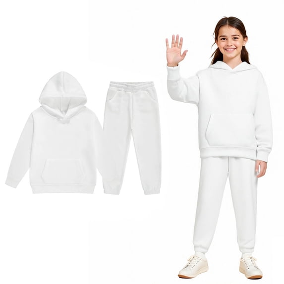 Teens Tracksuit Athletic Sweatsuits Sets 2PC Long Sleeve White Tracksuit Pullover Hoodie Jogging Pants Warm Fall Winter Clothes Girls Matching Sets 12-13 Years