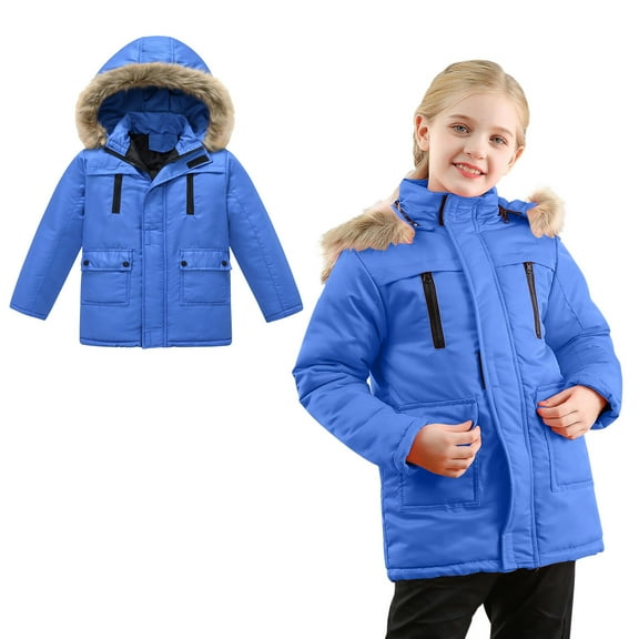 Teens Winter Coat for Boys Hooded Puffer Jacket Kids Blue Jacket Zipper Long Sleeve Waterproof Girls Thicken Jacket Fall Jackets for Girls 11-12 Years