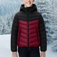 thumbnail image 1 of Teens Winter Outwear Jackets Color Block Casual Sports Warm Coats Boys Girls Thick Padded Zip up Hooded Outwear for Kids Wine 8-9Y, 1 of 5