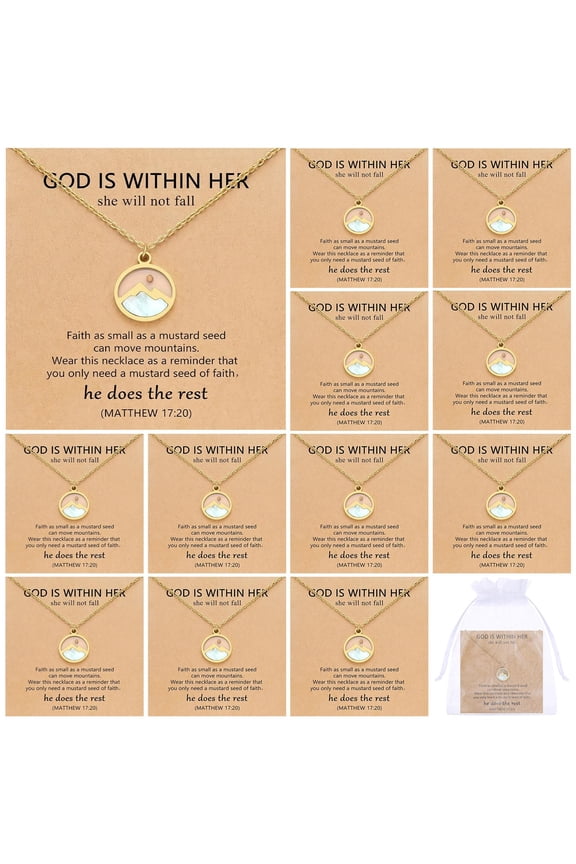 12 Pcs Mustard Seed Necklace for Women Mustard Seed Jewelry Christian Jewelry Faith Gift (Gold) C113