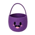 thumbnail image 1 of Teenyyou Halloween Basket, Bucket Pumpkin, Purple, 1 Pack | Cotton Rope Woven with Cute Face, Trick or Treat Candy Storage, Sturdy Handle, Halloween Party Favor and Decoration, 1 of 6