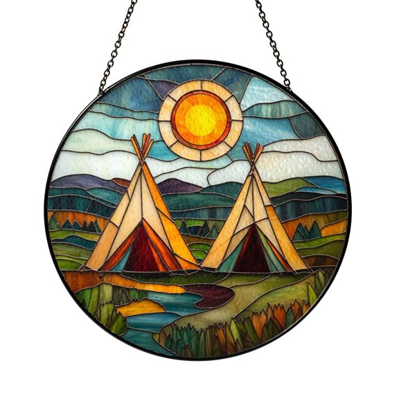 Teepee Stained Glass Window Panel – Decorative Window Accent